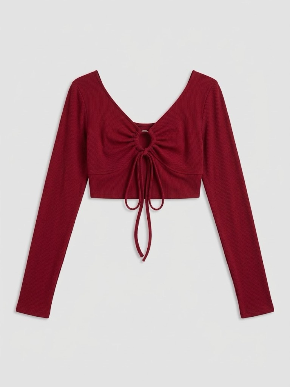 Long Sleeve Burgundy Crop Top with Front Tie
